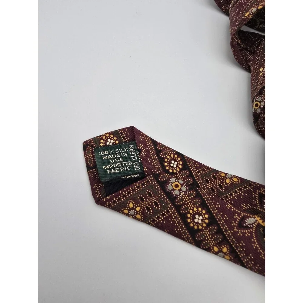 J.Crew Silk Necktie Vintage Burgundy Geometric Medallion Floral Made in USA